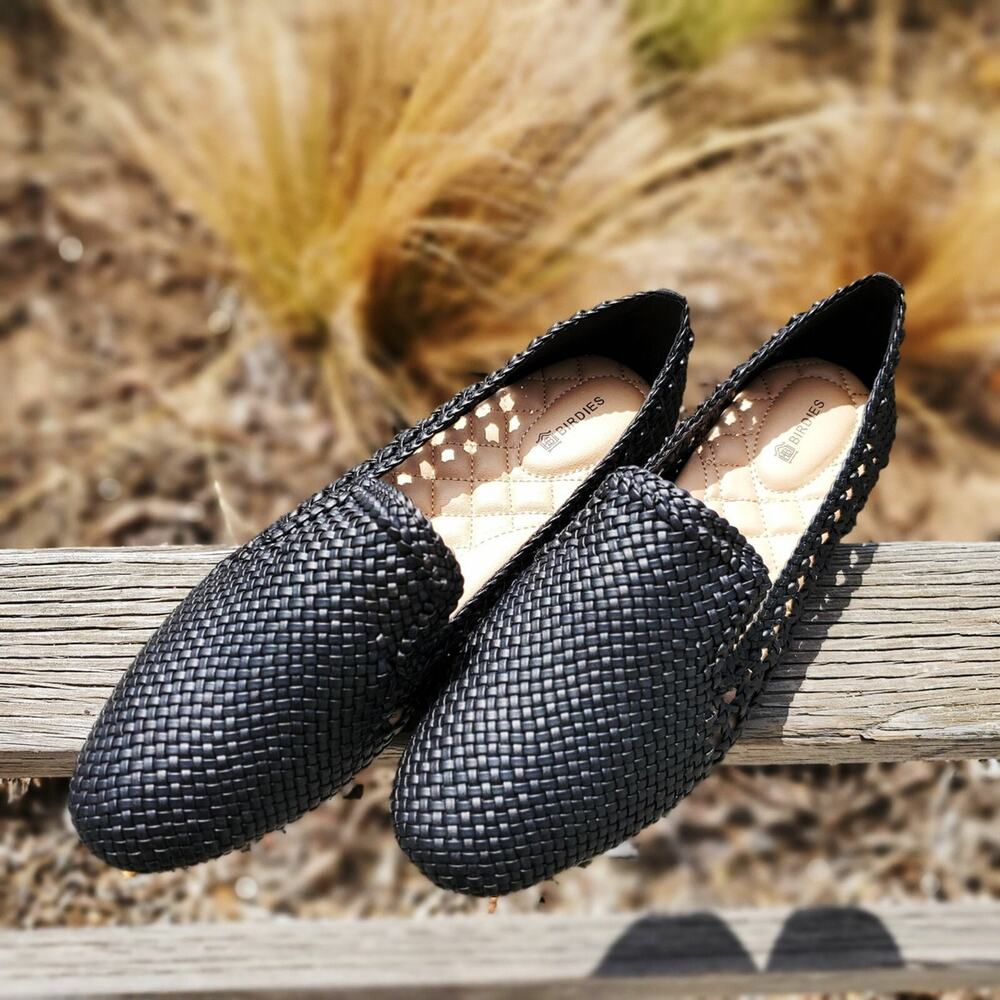 Birdies The Starling Woven Black Flats leathee sz 9